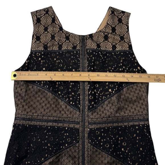 Anthropologie Heartloom Lace Topography Black & Nude Sheath Dress Size Medium - Picture 13 of 14